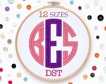 12 Sizes Circle Monogram Embroidery Font DST Format Embroidery Machine,Initials Monogram,Monogram Design,Instant Download