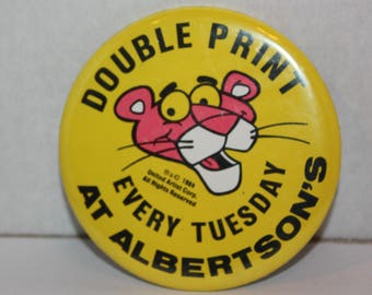 Vintage Pink Panther Double Print at Albertsons Pinback Button 1984