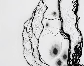 Encres sur papier "cavités" - Oeuvre originale - Encre noire - Art abstrait contemporain