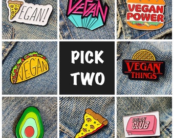 VEGAN PIN DEAL: Buy 2 & Save - Enamel Pin Lapel Pin Badge - Vegan Pizza Vegan Metal Vegan Things Vegan Club Avocado Vegan Taco