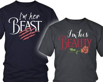 Funny Couple Tee - Her Beauty His Beast - Couples Shirts - His And Hers Shirt - Personalized Gifts - Anniversary Gifts - Matching Couple Tee