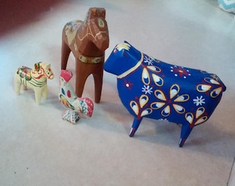 Swedish horses, sheep, rooster - antique