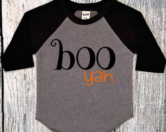 Boys Halloween Shirt, Halloween tshirt, Toddler Halloween shirt, Fall shirt, raglan tee, Boo yah