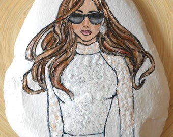 Hand Painted Stones,Home Decor,Painted Rock, Pebble,Acrylic, face portrait