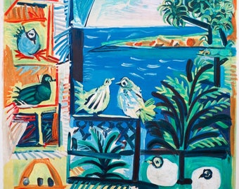 Pablo Picasso original lithographic exhibition poster - Cote d'Azur - Mourlot - French office of Tourism - Henri Deschamps - excellent