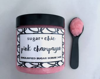 PINK CHAMPAGNE Emulsified Sugar Scrub | Exfoliating Body Scrub. Whipped Sugar Scrub. Body Polish. Natural Sugar Scrub. 4oz or 8oz. Spa Gift.