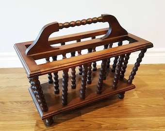 Vintage Wood Spindle Magazine Rack, Made in Canada