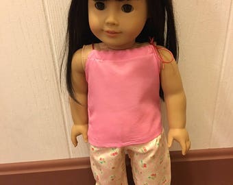Pajamas Fits 18" American Girl Doll Clothes Pillowcase Tank Top Shirt Pants Set of 2pc Outfit