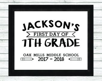 Printable First Day of 7th Grade Sign - First Day of School Sign - Back to School Sign