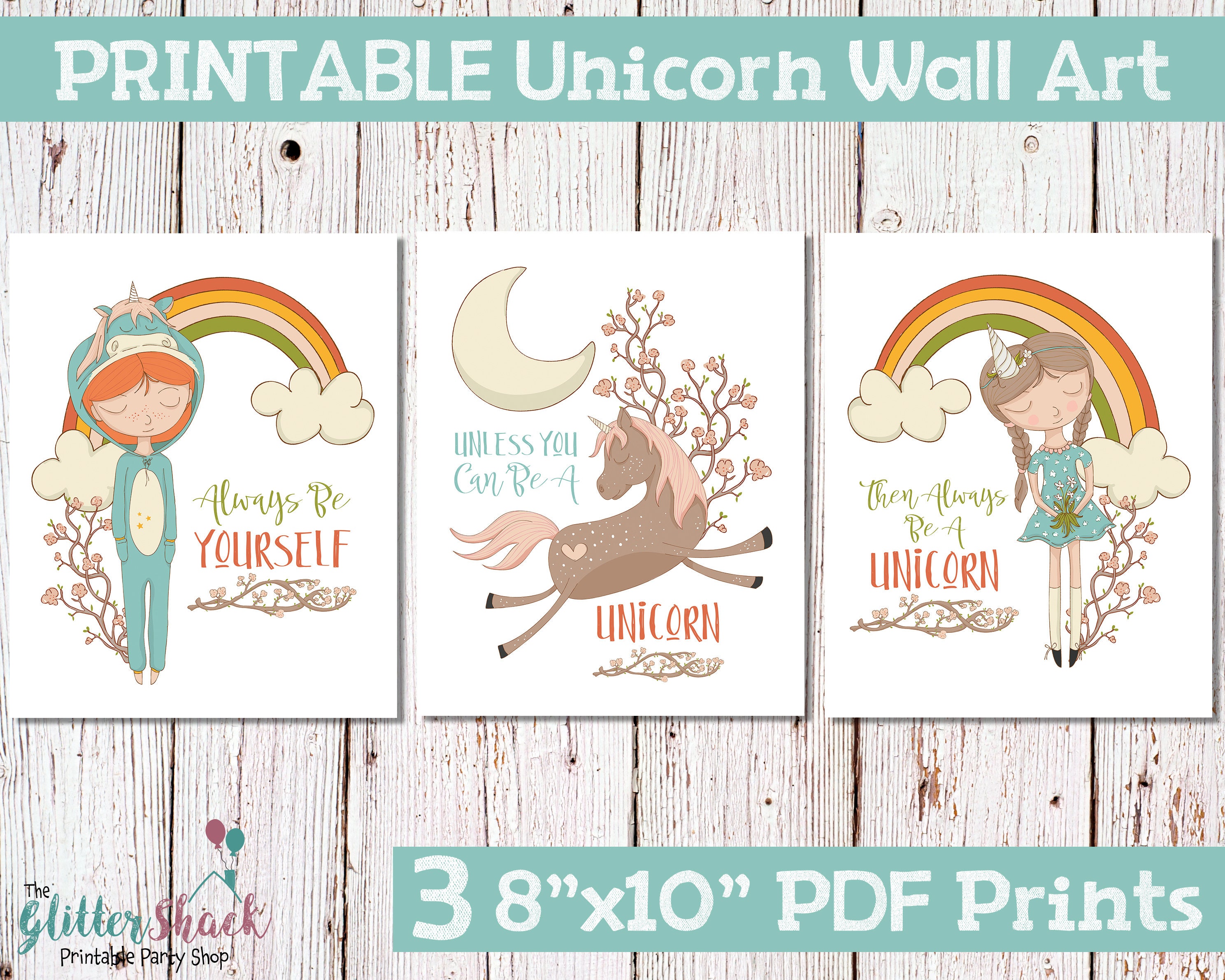 printable unicorn wall art perfect for a unicorn themed