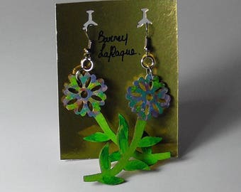 Painted wood Flower Earrings