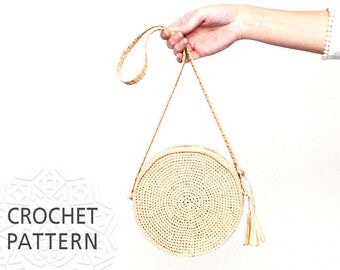 Crochet Pattern, Raffia Bag, Round Bag, Shoulder Strap Purse, Straw circule bag, Summer Bag, Circle purse, Purse, Download PDF