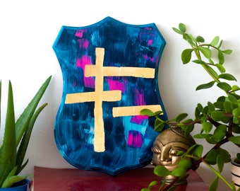 Painting on wood, abstract modern art, wall decor, acrylic and gold leaf: 'Holiness'