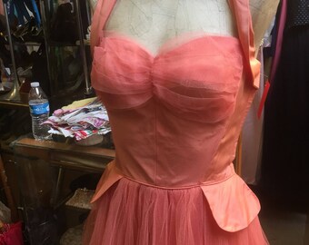 Lovely 1950s dress...a peplum like petals, tulle and a halter top!