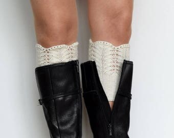 Lace boot cuffs, Knit boot toppers, Women leg warmers, Lace boot toppers, Cozy gift for her