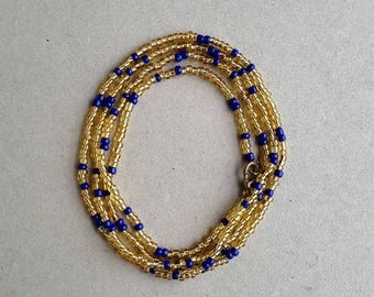 Waist Beads, African Waist Bead, Belly Chains, Belly Beads, Waist Chain, Body Jewelry, Gold Blue Necklace, Wrap Bracelet, African Beads