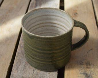Handmade Ceramic Mug *Made to order* Hand crafted pottery mug with a dark green stoneware glaze