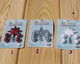 My Little Christmas Miniature Glittered Christmas Tree Topper and Hanging Ball Christmas Ornament / Fairy Garden or Doll House Accessory
