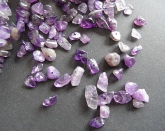 raw Amethyst chips, 10 drilled, natural crystals