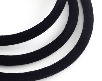 1 Meter, 1/4"(5.0mm) Black Round Velvet Cord Thread, with PVC Tube inside