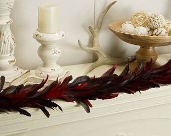 Decorative Feather Garland with Red Glitter Accents