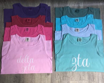 Customizable Sorority Letter Shirt // Sorority Shirts // Chapter Affliation Tee // Comfort Colors Greek Tank