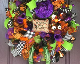 Halloween Wreath, Halloween Decor, Fall Decor, Halloween Swag Wreath, Door Wreath