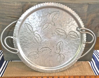 Hammered Aluminum Serving Tray- Vintage