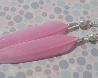 Baby Pink Goose Feather Earrings