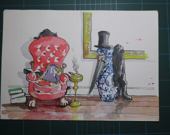 Red Armchair - mixed media on paper