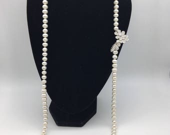 Long flower freshwater pearl necklace Free shipling