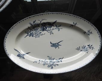 Blue and white Sarreguemines faience serving dish