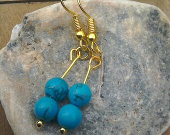 Turquoise magnesite bead gold plated earrings