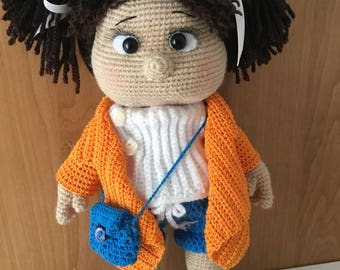 Crochet amigurumi, plushie, girl doll, decorated house