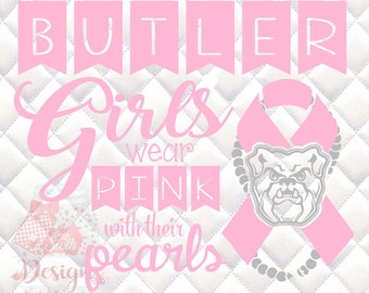 Butler Bulldogs Pink and Pearls - Breast Cancer Awareness - SVG, Silhouette studio and png bundle