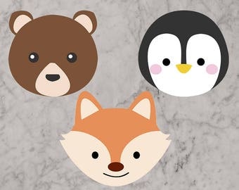 Animal heads Svg, Fox svg, Penguin svg, bear svg, Animals Cut files, dxf, eps & png files for cricut. Penguin, fox, bear clip art, scrapbook