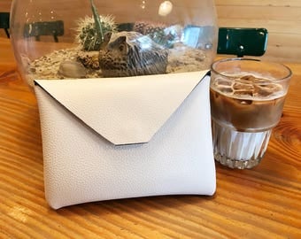 LEATHER ENVELOPE CLUTCH - Leather clutch, Evening clutch, Feminine clutch, Cosmetic pouch, Small clutch, Leather pouch - Ivory white