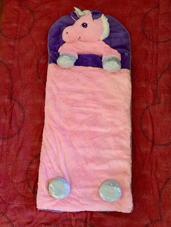 Unicorn pink soft slumber bag.