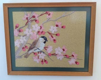 Vintage embroidered bird picture