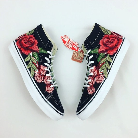 Rose Old Skool Vans rose vans high top vans custom vans