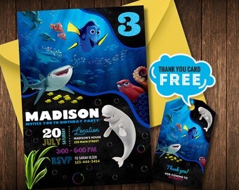 Finding Dory Invitation, Finding Dory Birthday Party, Finding Nemo Invitation, Under the Sea, Personalized, Finding Nemo Birthday Invitation