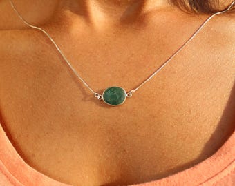 Dainty Necklace, Emerald Necklace, Minimalist Necklace, Layered Necklace, Stone Necklace, silver Necklace, Sterling Silver, Gift