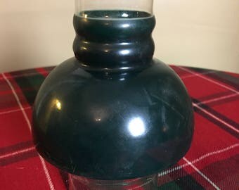 Vintage glass chimney hurricane 2 ring emerald green