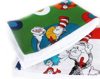 Dr Seuss Burp Cloths / Cotton Burp Cloth / Diaper Burp Cloth / Green Burp Cloth / Baby Shower Gift / Cat in the Hat / Free Shipping US