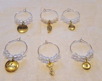 Set of Six Focus and Believe Wine Glass Charms Wine Glass Charms Gift Set Wine Charms