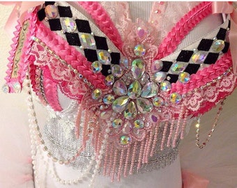 Pink Alice in Wonderland Rave Bra {READY TO SHIP 34B}