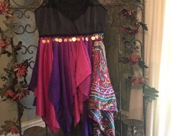 ON SALE! Purple Rain Inspired Gypsy Tattered Rag Top With Coins
