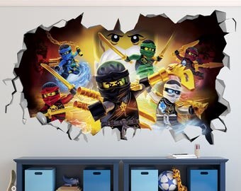 Lego Ninjago Smashed 3D Wall Decal Sticker Vinyl Decor Door Window Poster Mural Movie Sets Games - Broken Wall - 3D Designs