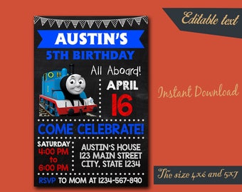 Thomas The Train Chalkboard Editable Invitation / Thomas The Train Birthday / Thomas The Train Birthday Invitation / Thomas Editable-412