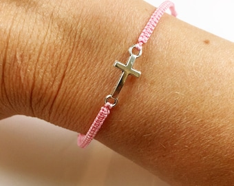 Cross bracelet; macrame bracelet; adjustable; charm bracelet
